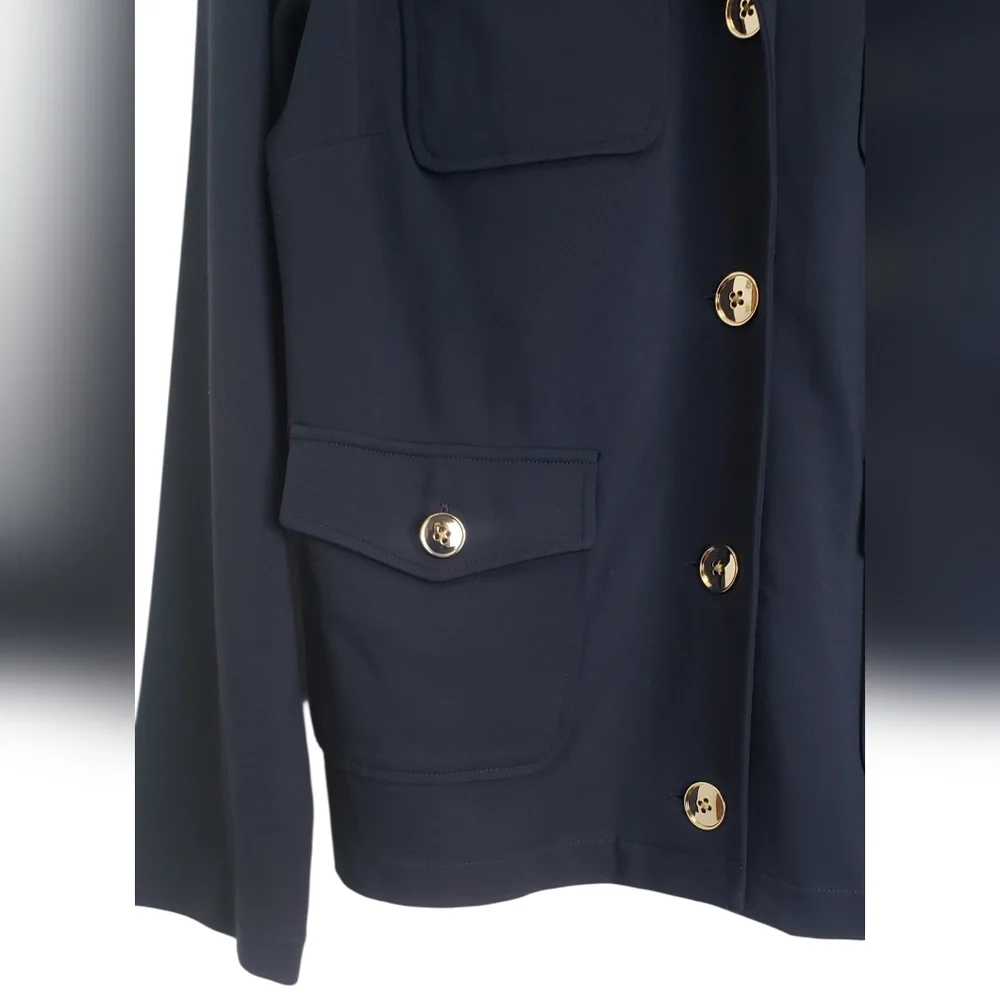J. Jill Wearever Button Front Jacket Pockets Navy Blue Sz M Career Classic - Picture 7 of 14